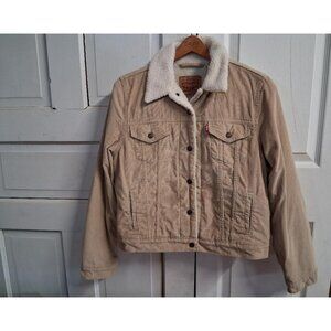 Levi Strauss Sherpa Corduroy Trucker Jacket Cream Beige Medium Vintage Inspired